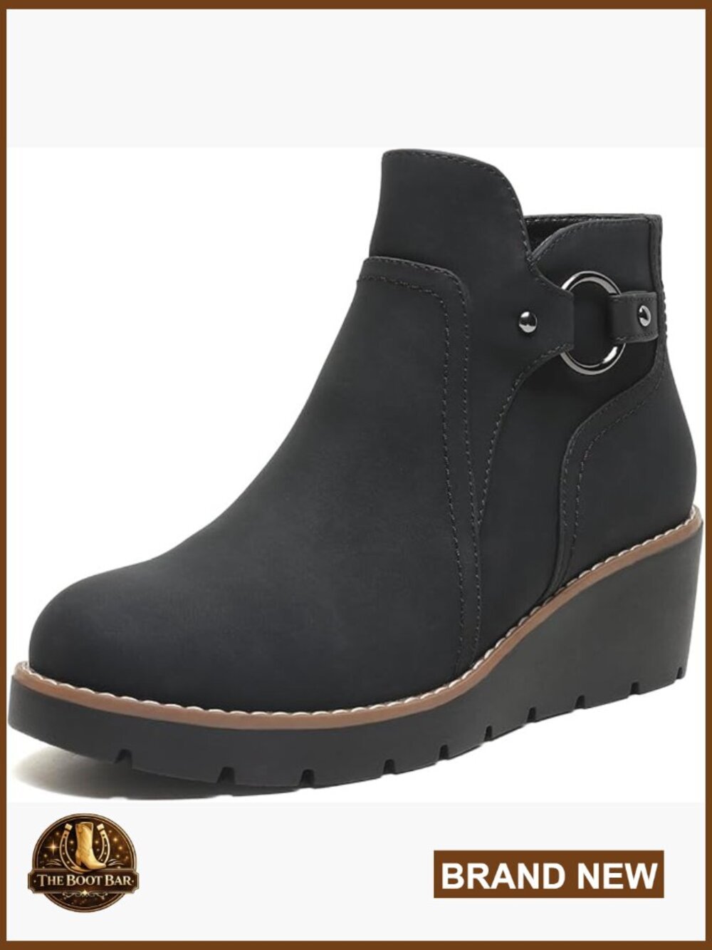 Wedge Ankle Boots Chunky Low Heel Comfortable Short Booties Round Toe Fall